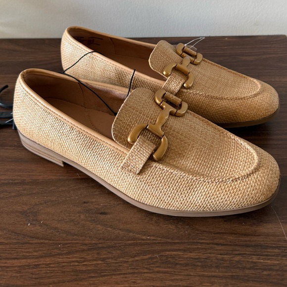 Time and Tru Shoes - NWT Time and Tru Women's Faux Raffia Slip On Gold Buckle Loafers Flats Size 10